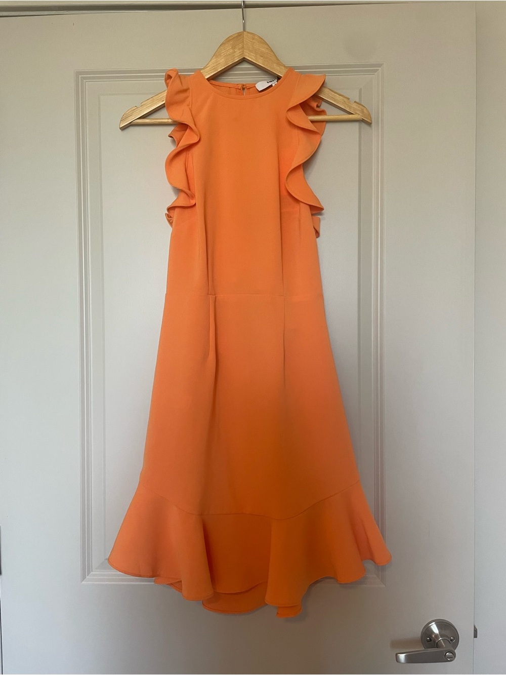Likely Orange Ruffle Midi Dress